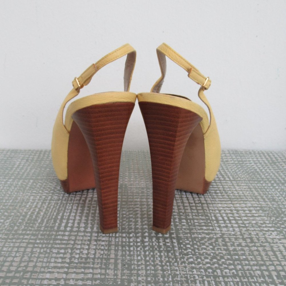 Stuart Weitzman Platform Leather Slingback Sandal Peep Toe Shoes Size 8 Yellow - Picture 5 of 10